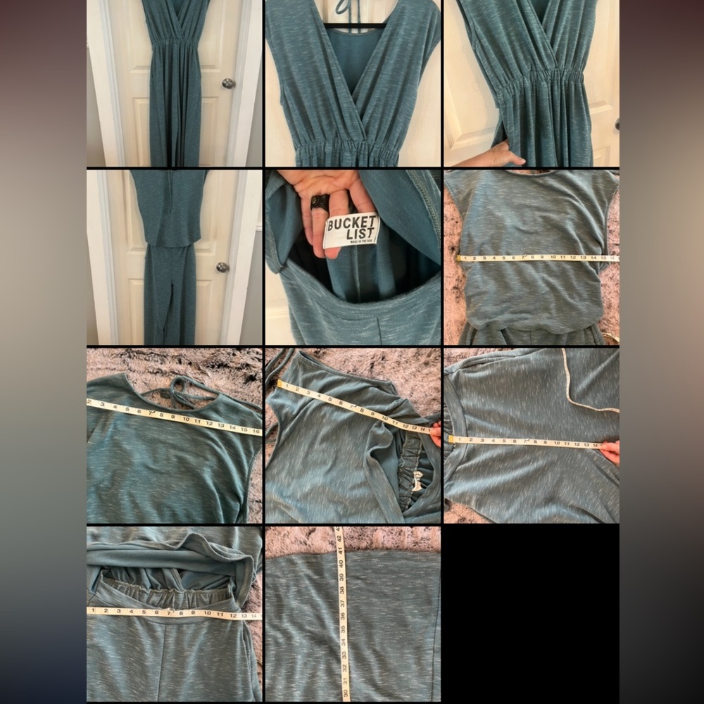 Bucket List Wide Leg Heather Light Blue Jumpsuit Small EUC Pockets Lounge Sweats - Picture 11 of 15